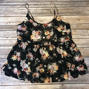 Sheer Black Floral Open Back Tank
